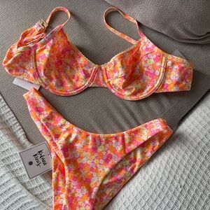 Kulani Kinis Floral Bikini - Pink, Orange, and White Mimosa Meadows xl and large